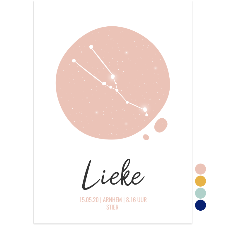 poster sterrenhemel stier roze - print je feestje