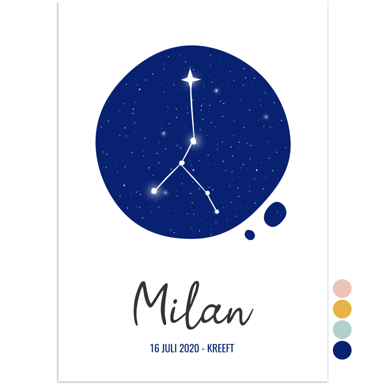 kinderkamer poster sterrenhemel kreeft blauw - print je feestje 