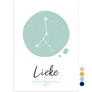 babykamer poster sterrenbeeld kreeft groen - print je feestje