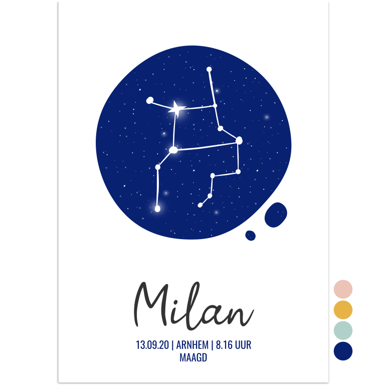 geboorteposter sterrenbeeld maagd blauw - print je feestje