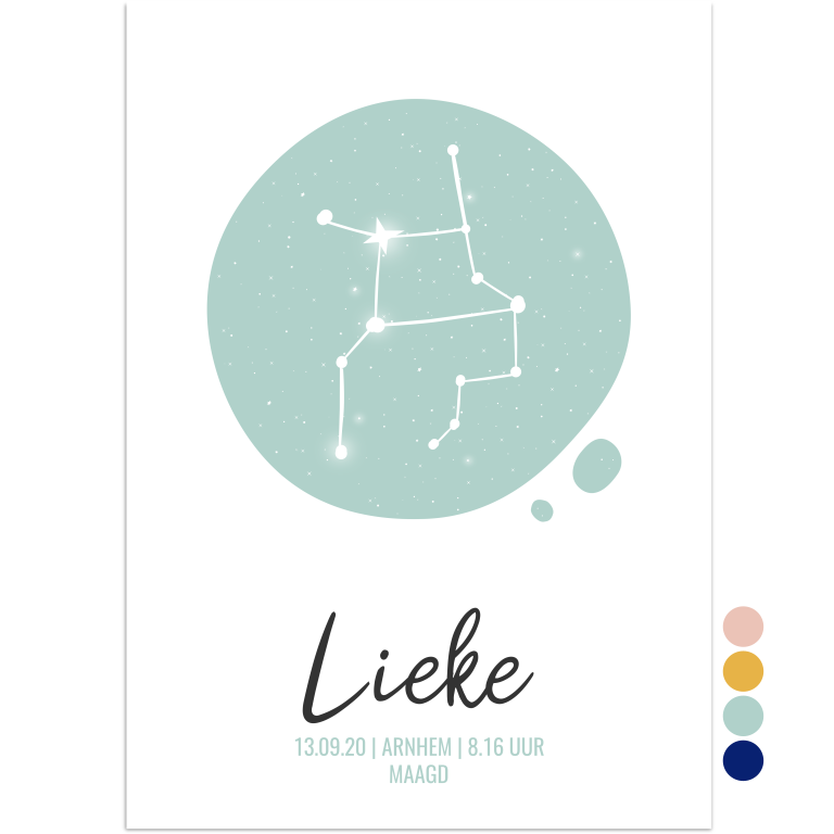 sterrenbeeldposter maagd groen - print je feestje