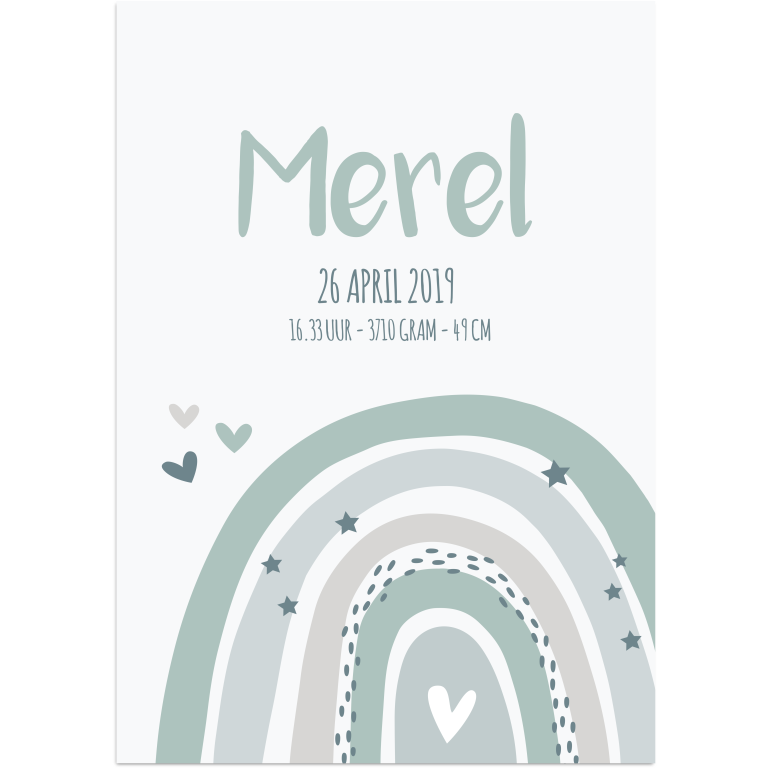 geboorteposter regenboog groen naamposter regenboogposter - print je feestje