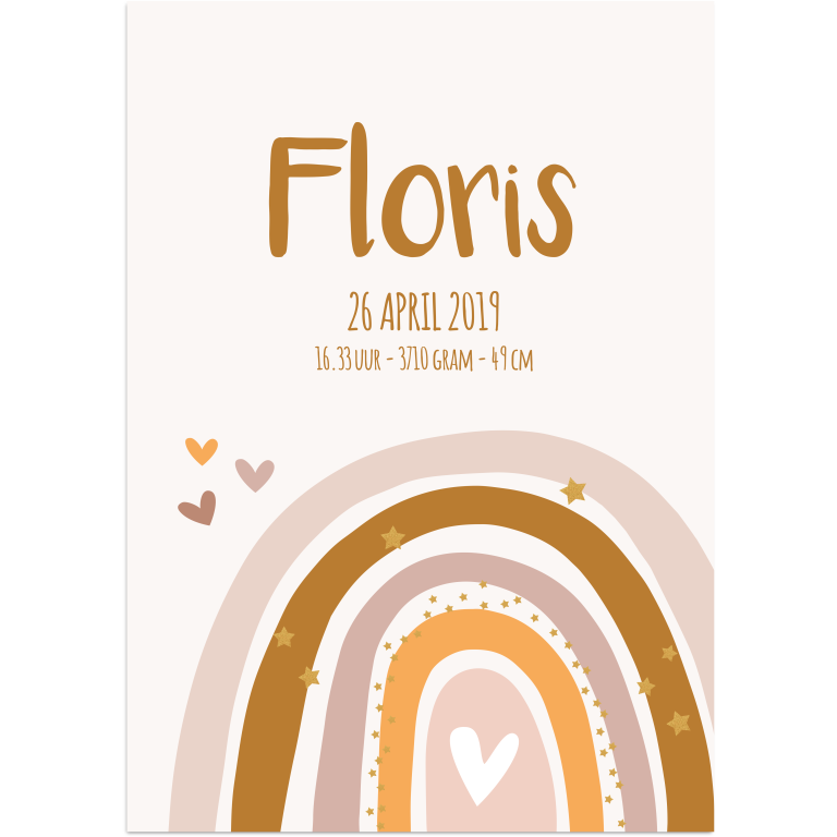 geboorteposter regenboog bruin naamposter - print je feestje
