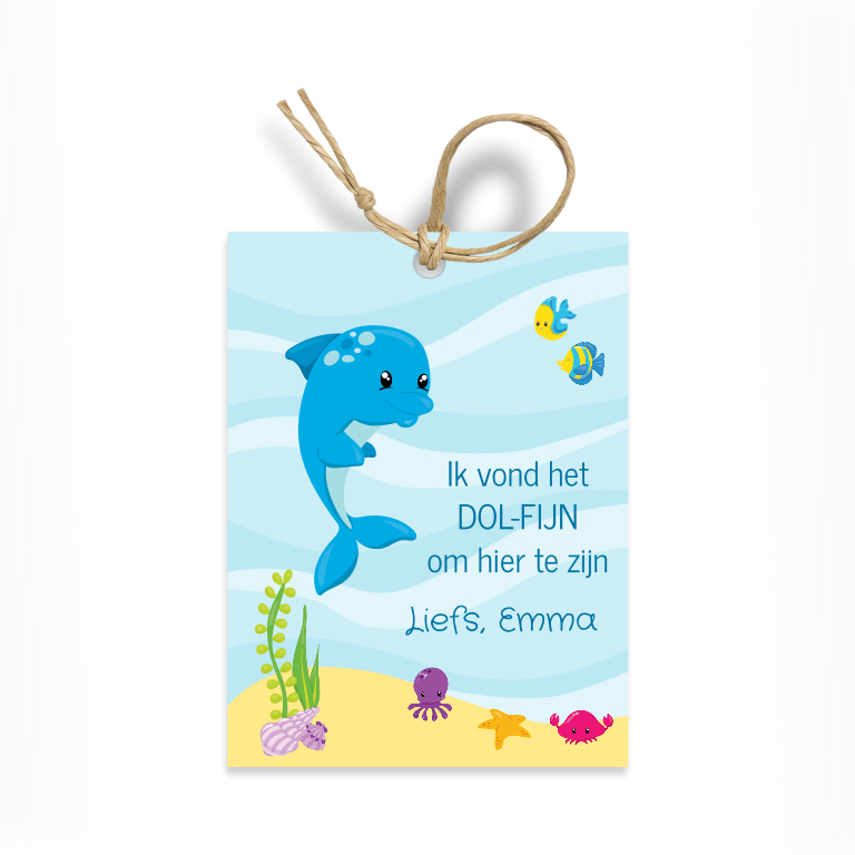 printable traktatielabel ik vond het dolfijn om hier te zijn - Print je Feestje
