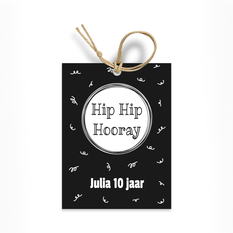 label zwart wit verjaardag met naam - Print je Feestje