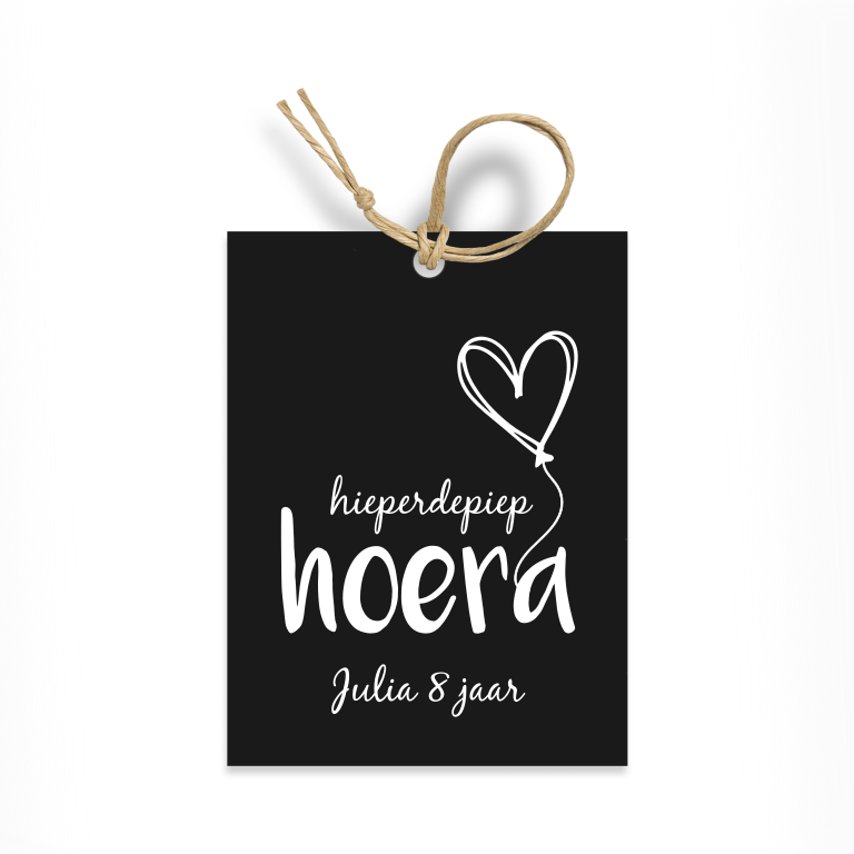 traktatielabel zwart wit hieperdepiep hoera ballon hart - Print je Feestje