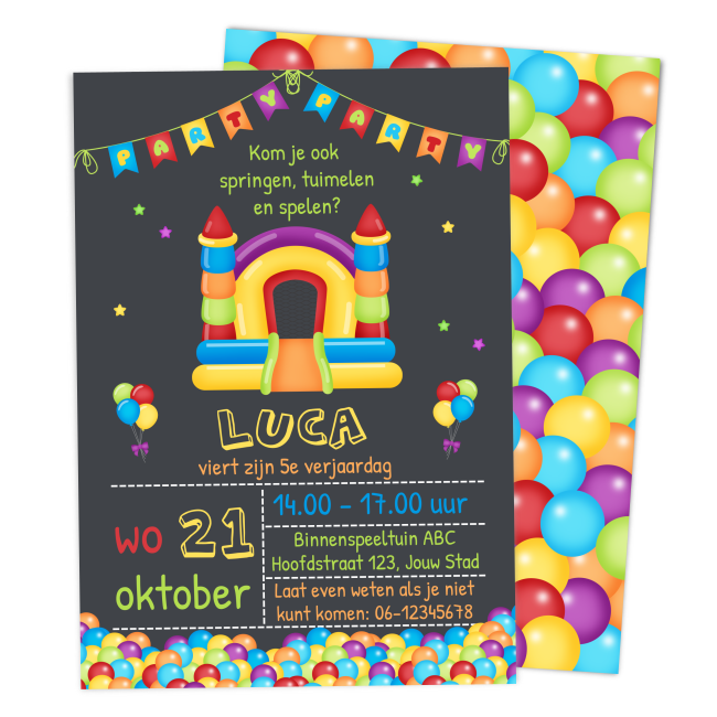 uitnodiging kinderfeestje binnenspeeltuin - Print je Feestje