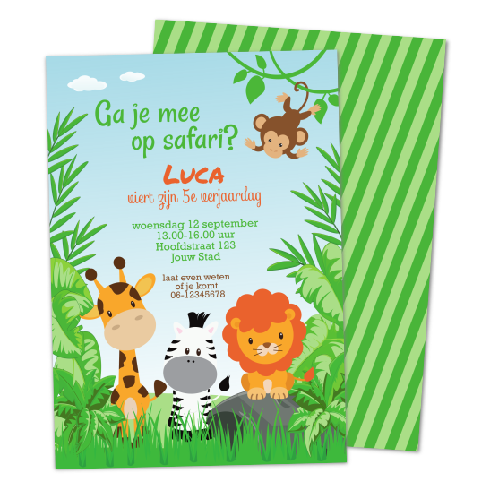 uitnodiging kinderfeestje safarifeestje dierenfeestje junglefeestje