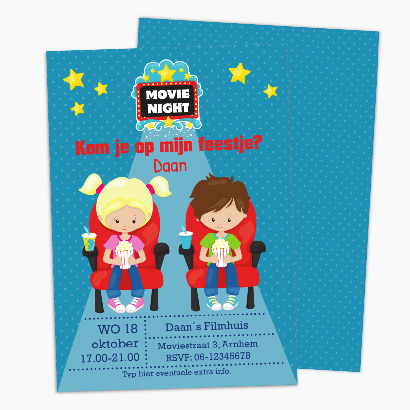 uitnodiging filmfeestje - print je feestje