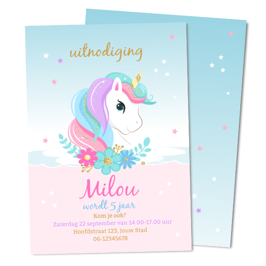 uitnodiging kinderfeestje eenhoorn unicorn meisjes - print je feestje