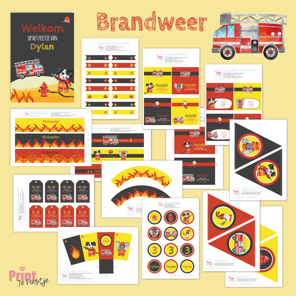feestpakket brandweer kinderfeestje printables - print je feestje