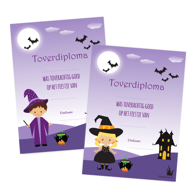 toverdiploma diploma tovenaar en heks - Print je Feestje