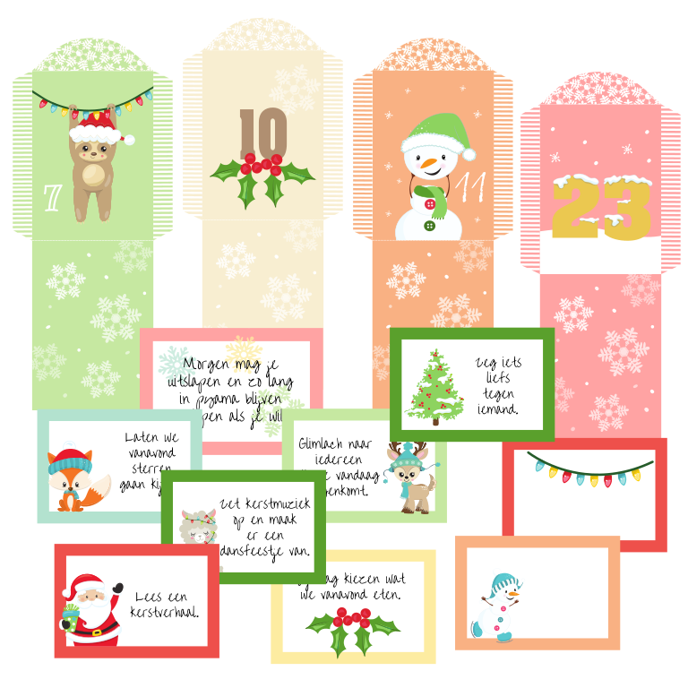 opdrachten kaartjes adventskalender kind - print je feestje