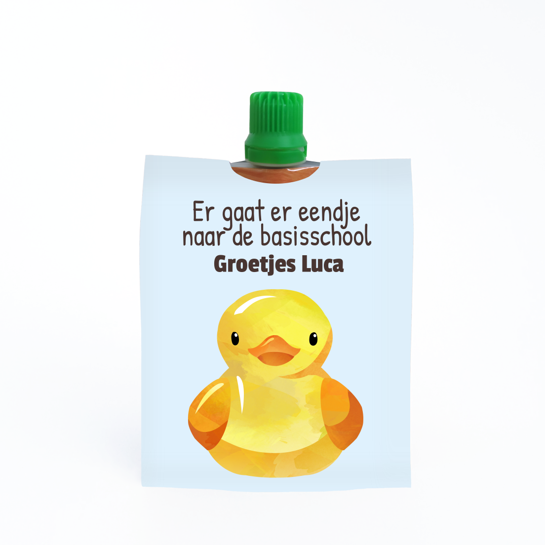 knijpfruit wikkel eendje naar de basisschool - print je feestje