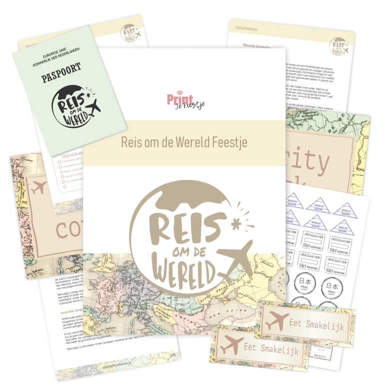 reis om wereld kinderfeestje thuis - print je feestje