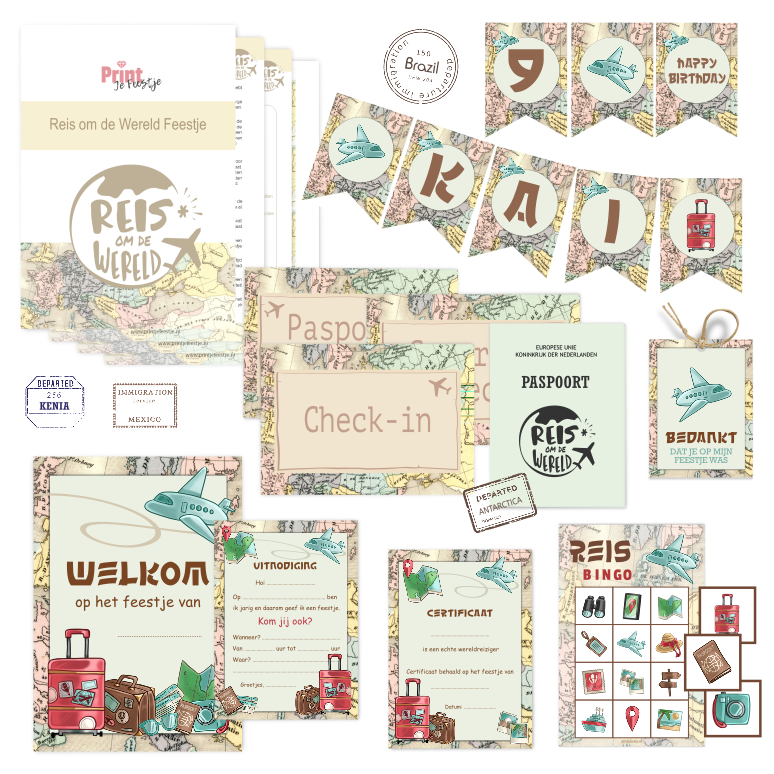 reis om wereldfeestje draaiboek kinderfeestje - print je feestje