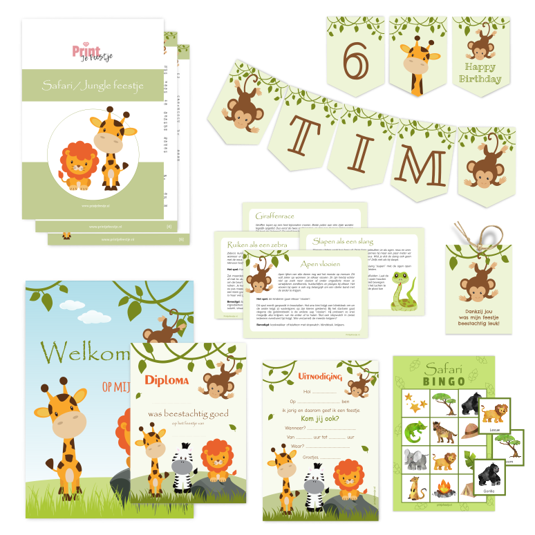 safarifeestje junglefeestje draaiboek kinderfeestje - print je feestje