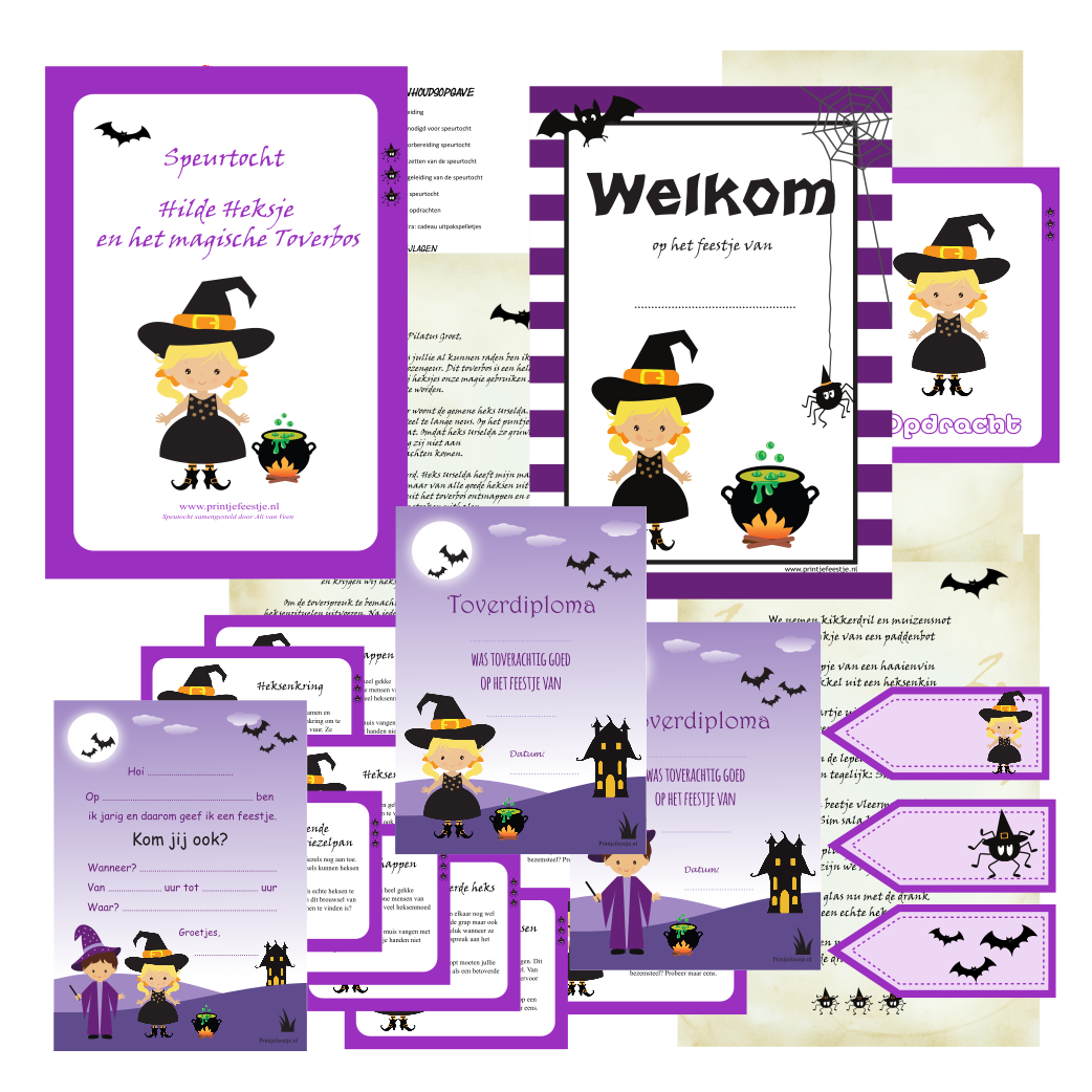 speurtocht kinderfeestje heksen tovenaar - print je feestje