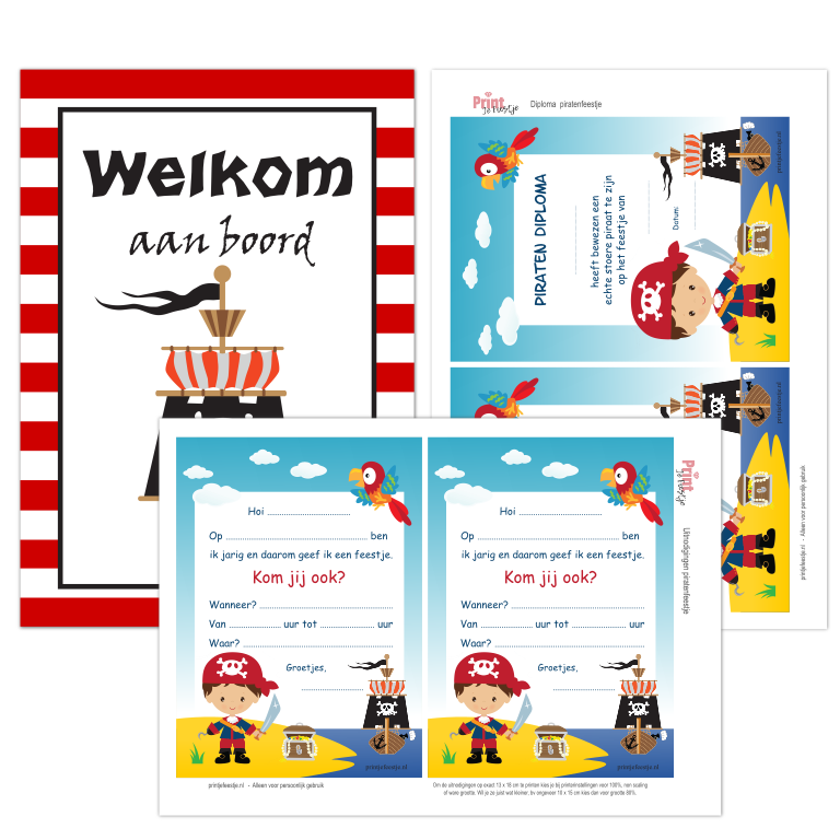 uitnodigingen diploma&#39;s piratenfeest