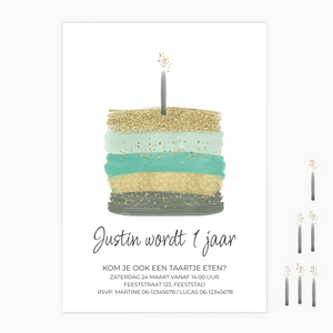 uitnodiging verjaardag 1 jaar taart groen - print je feestje