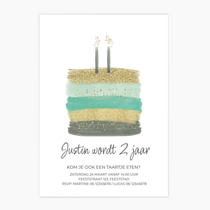 uitnodiging verjaardag 2 jaar taart groen - print je feestje