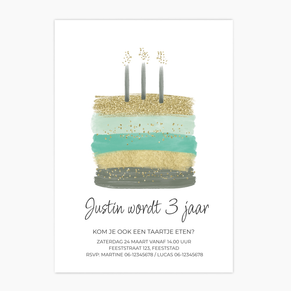 uitnodiging verjaardag 3 jaar taart groen