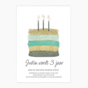 uitnodiging verjaardag 3 jaar taart groen