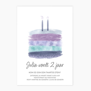 uitnodiging verjaardagskaart 2 jaar taart - print je feestje