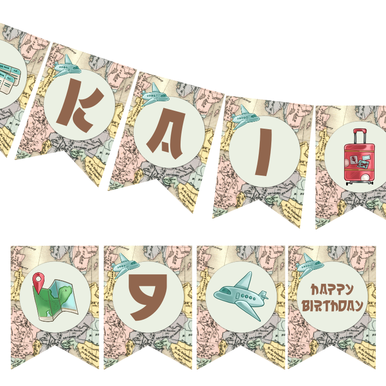 vlaggenlijn wereldreis printable naamslinger - print je feestje